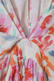 Robe longue multicolore à imprimé floral tropical froncé à col en V