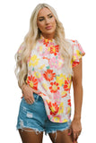 Multicolor Stand Collar Flutter Sleeves Floral Top