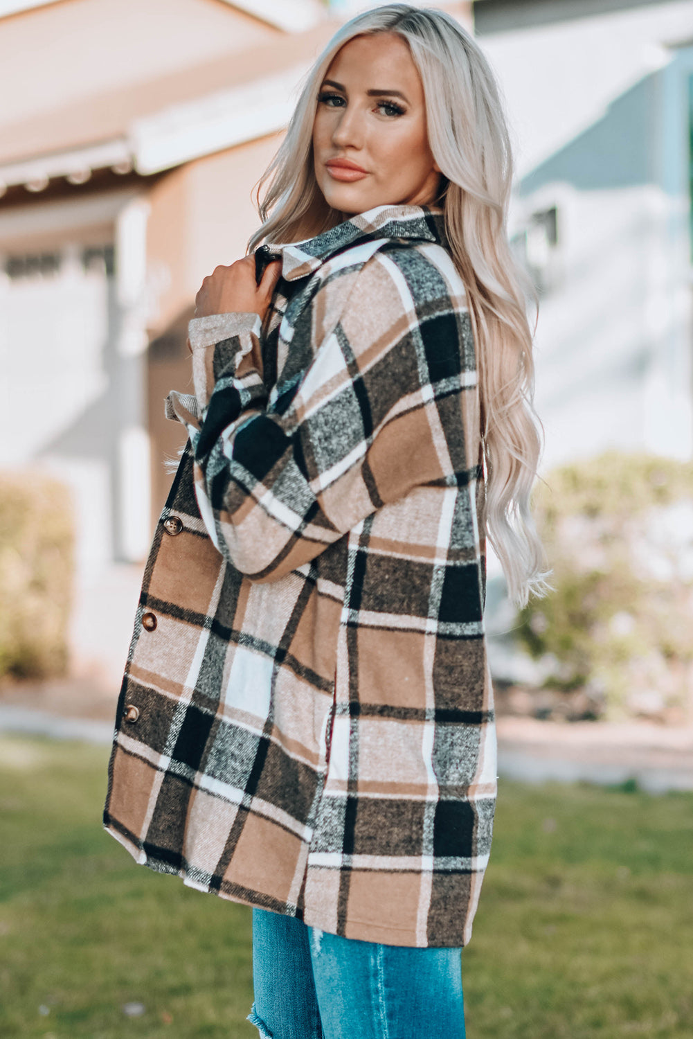 Veste chemise boutonnée à carreaux rouge