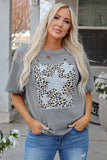 Medium Grey Stars Leopard Graphic Distressed Tee