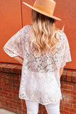 Floral Lace Crochet Short Sleeve Open Front Kimono