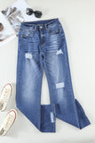 High Rise Washed Distressed Flare Jeans