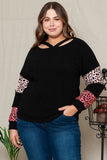 Plus Size Leopard Patchwork Strappy Neck Top