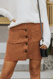 Buttons Front Corduroy Mini Skirt