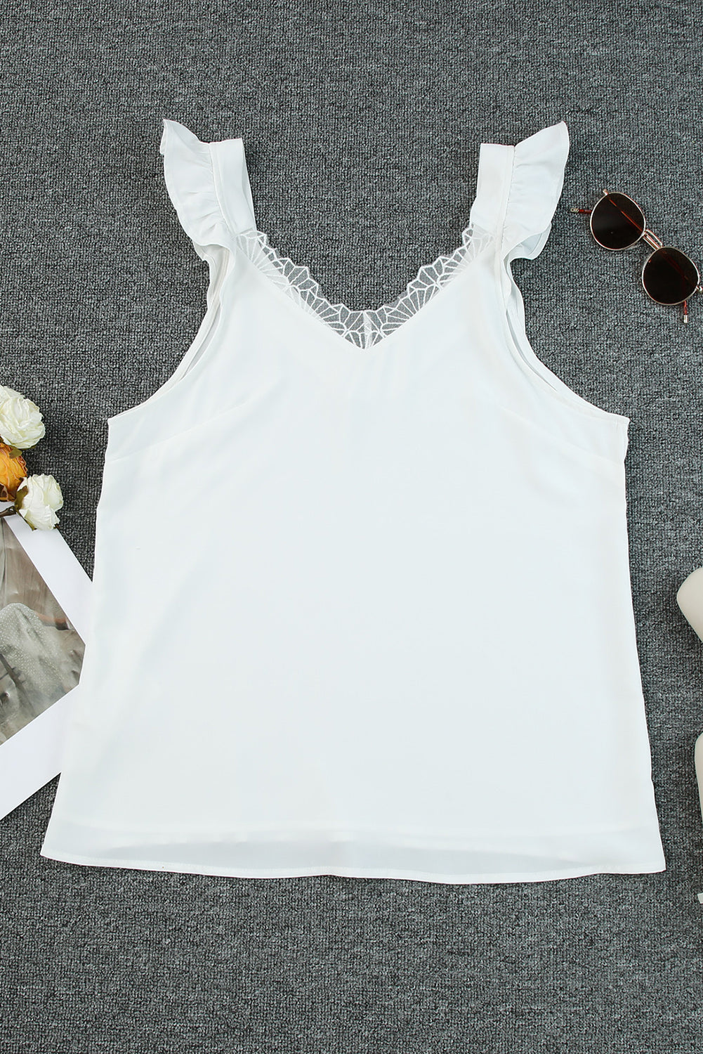 V Neck Lace Ruffle Tank Top