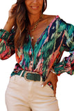 V Neck Abstract Print Long Sleeve Shirt