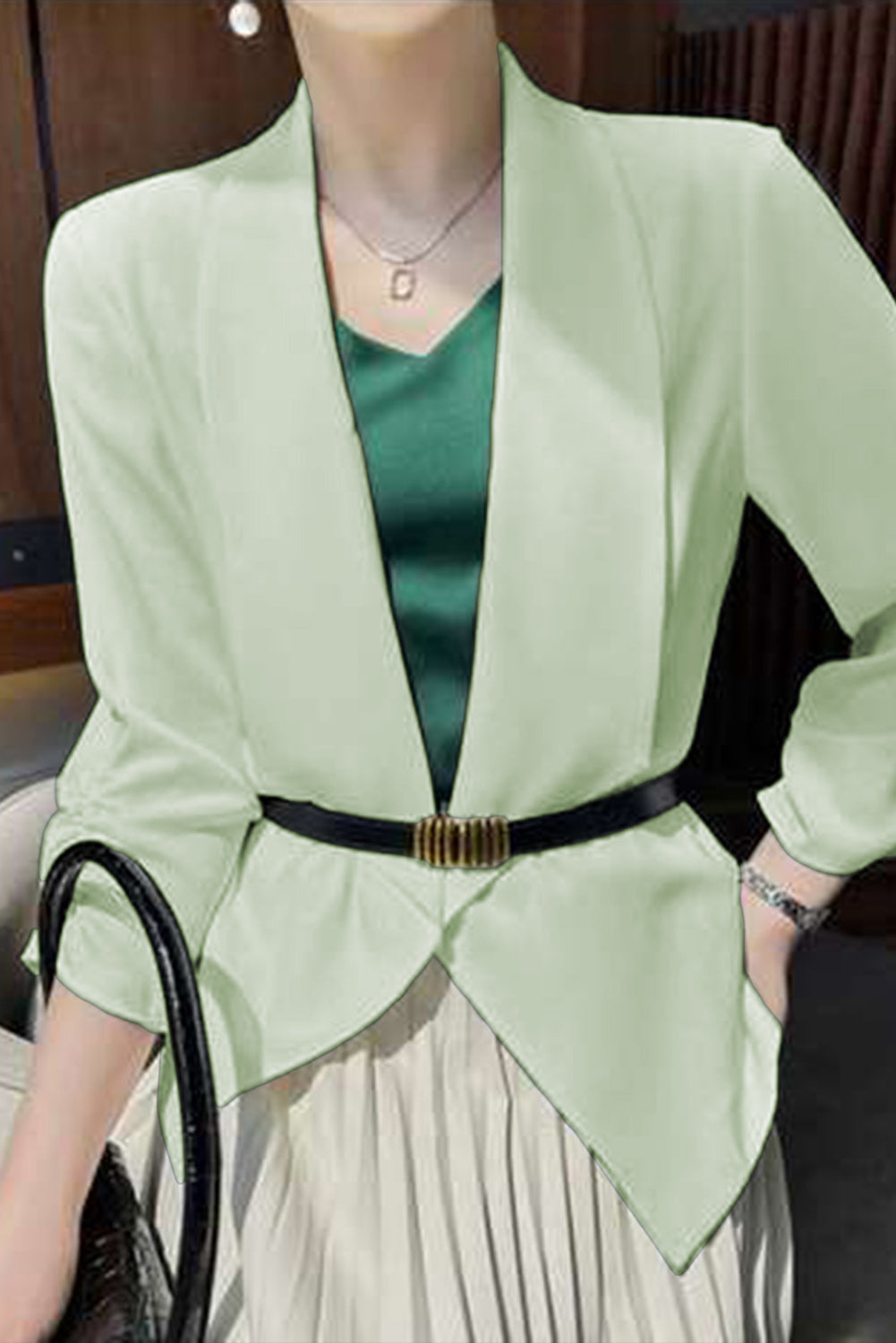 Solid Lapel Collar Satin Blazer