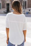 White Waffle Knit Drop Shoulder Loose Top