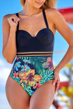 Floral Print Sheer Mesh Waist One-Piece Swimsuit