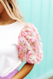 3D Floral Sleeve Round Neck Blouse