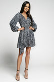 Leopard Sequins V Neck Wrap Dress with Tie