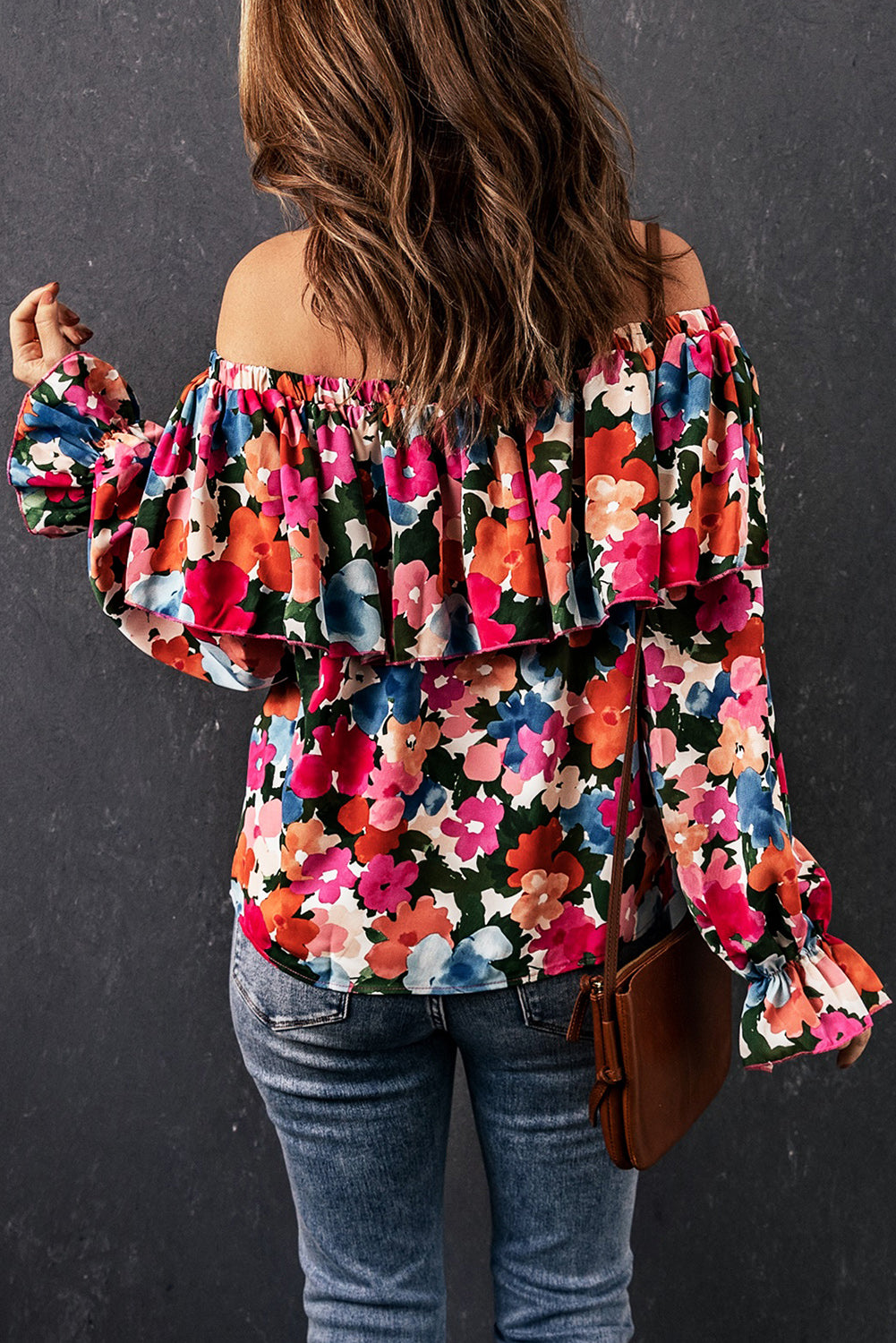 Blouse à épaules dénudées et à volants imprimé floral