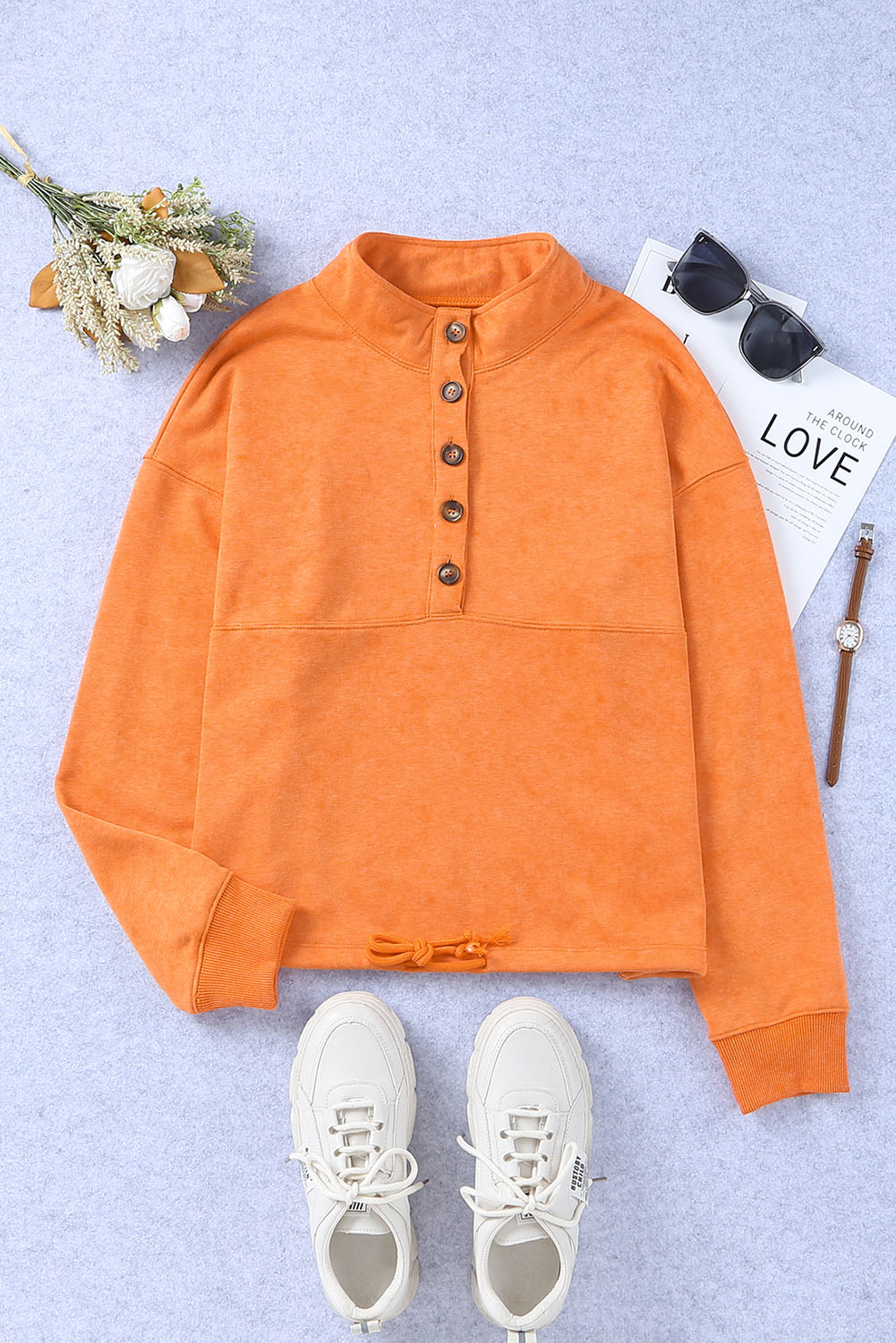 Half-Placket Button Loose Sweatshirt