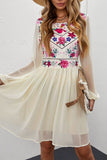 Floral Mesh Splicing Lined Flowy Dress