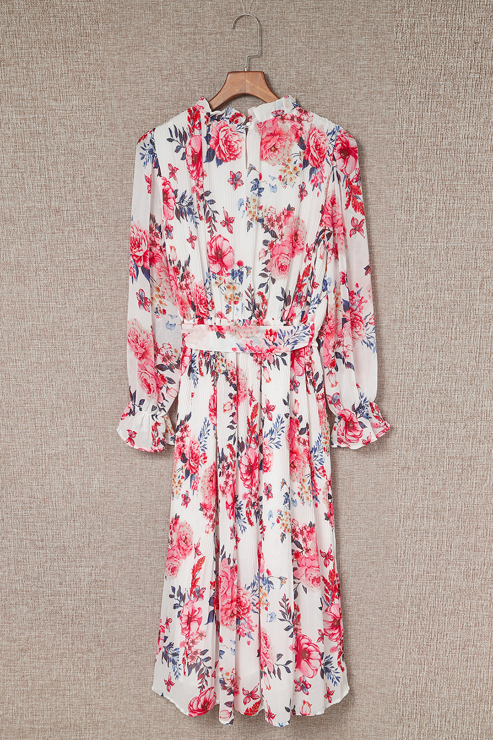 Floral Print Puffy Sleeve Ruffled Midi Dress