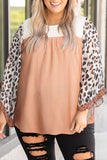 Black Waffle Knit Animal Print Ruffle Sleeves Plus Size Top