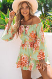 Floral Off the Shoulder Bell Sleeve Romper