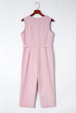 Buttoned Sleeveless Cropped Jumpsuit with Sash