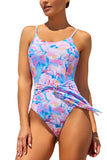 Floral Print Lace-up High Waist One-piece Swimsuit