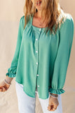 Flounce Sleeve Square Neck Button-Up Shirt