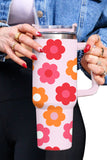 Flower Print Handled Stainless Steel Vacuum Cup