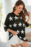 Star Print Half Sleeve Distressed Knit Top