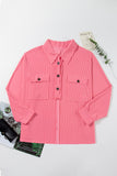 Pink Plus Size Ribbed Pocketed Long Sleeve Henley Top