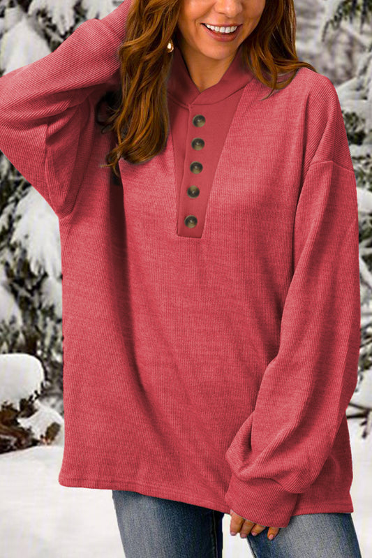 Plain Buttoned Henley Sweatshirt