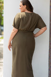 Belted High Waist Side Slit Plus Size Maxi Dress