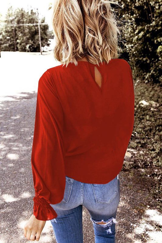 Crew Neck Ruffle Bubble Sleeve Top