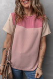 Pink Rib Textured Colorblock T Shirt