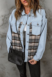 Plaid Patchwork Raw Hem Denim Jacket