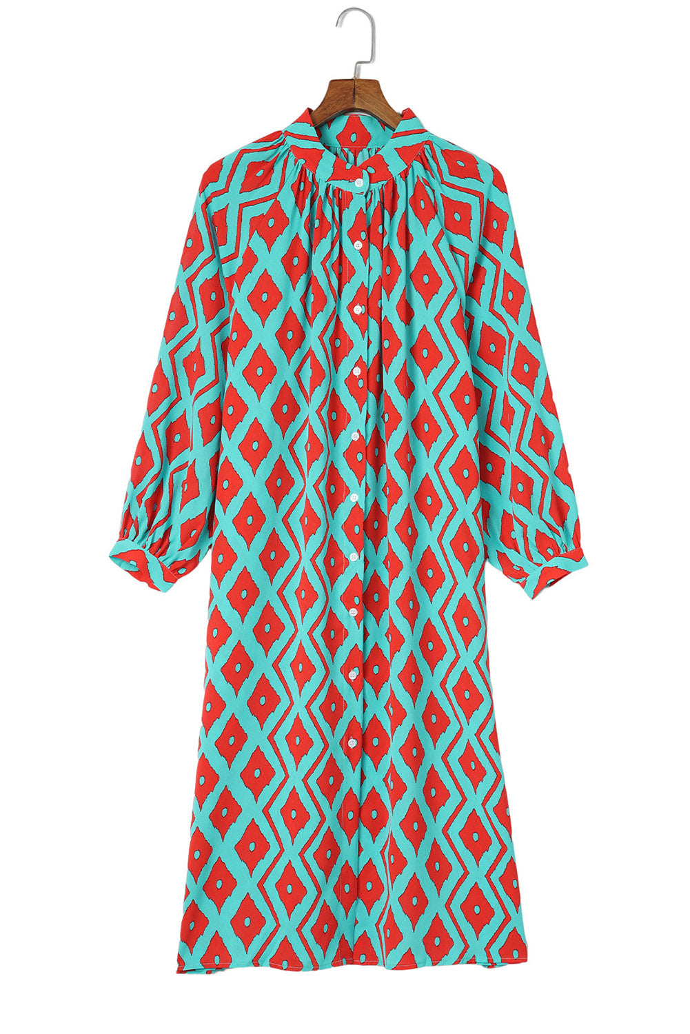 Western Geometric Print Split Buttoned Shirt Dress