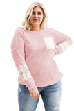 Lace Patchwork Waffle Knit Plus Size Blouse