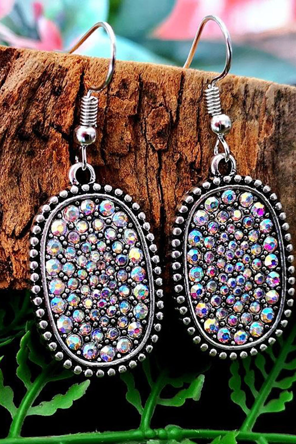 Boucles d'oreilles crochet en argent antique plein de diamants