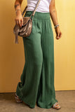 Smocked Waist Crinkled Wide Leg Pants