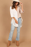 V Neck Collared Curved Hem Contrast Colorblock Shirt