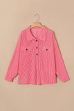 Pink Plus Size Ribbed Pocketed Long Sleeve Henley Top