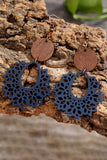 Hollowed Flower Round Wood Pendant Earrings