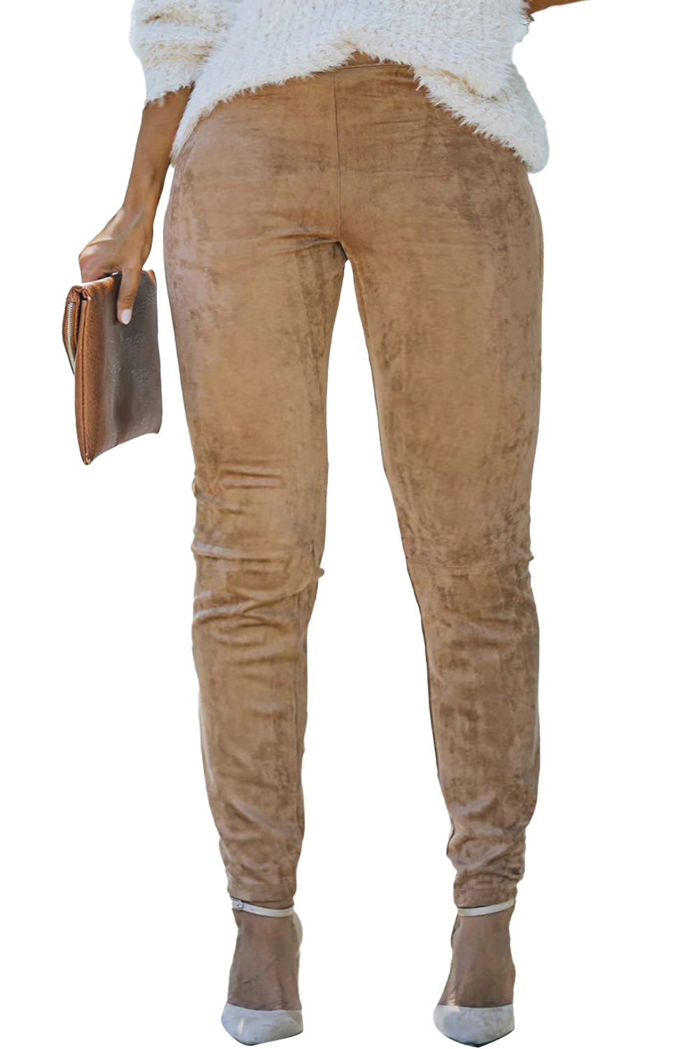 Khaki High Waist Faux Suede Skinny Leggings