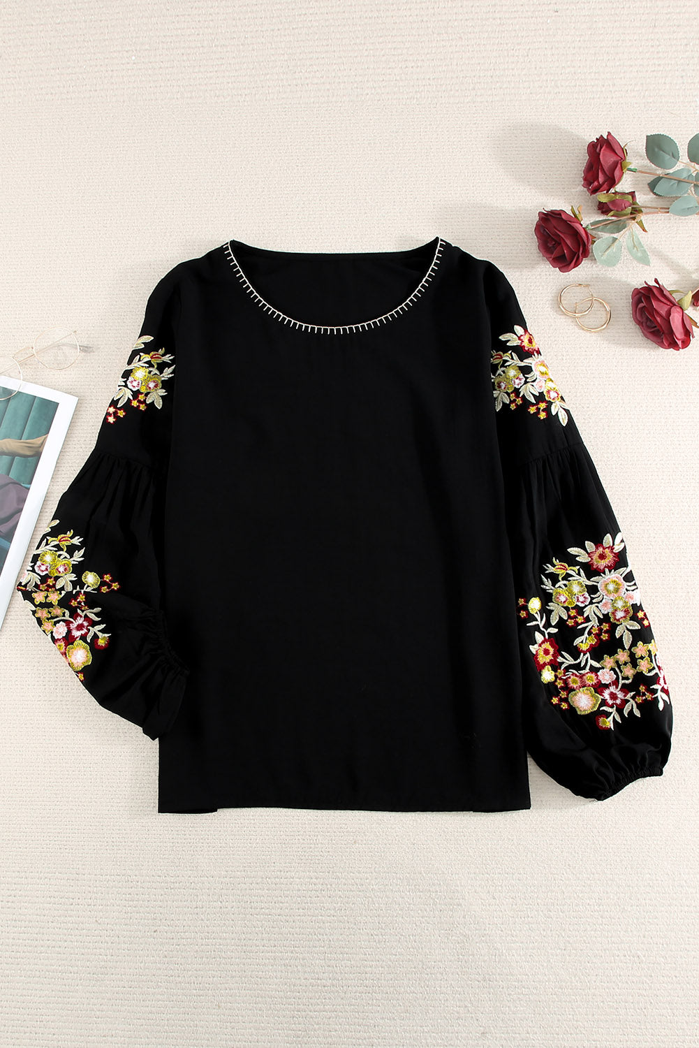 Floral Embroidery Long Sleeve Top