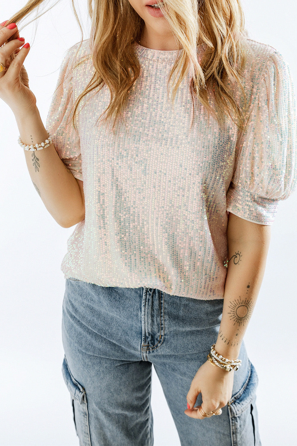 Sequin Puff Sleeve Top