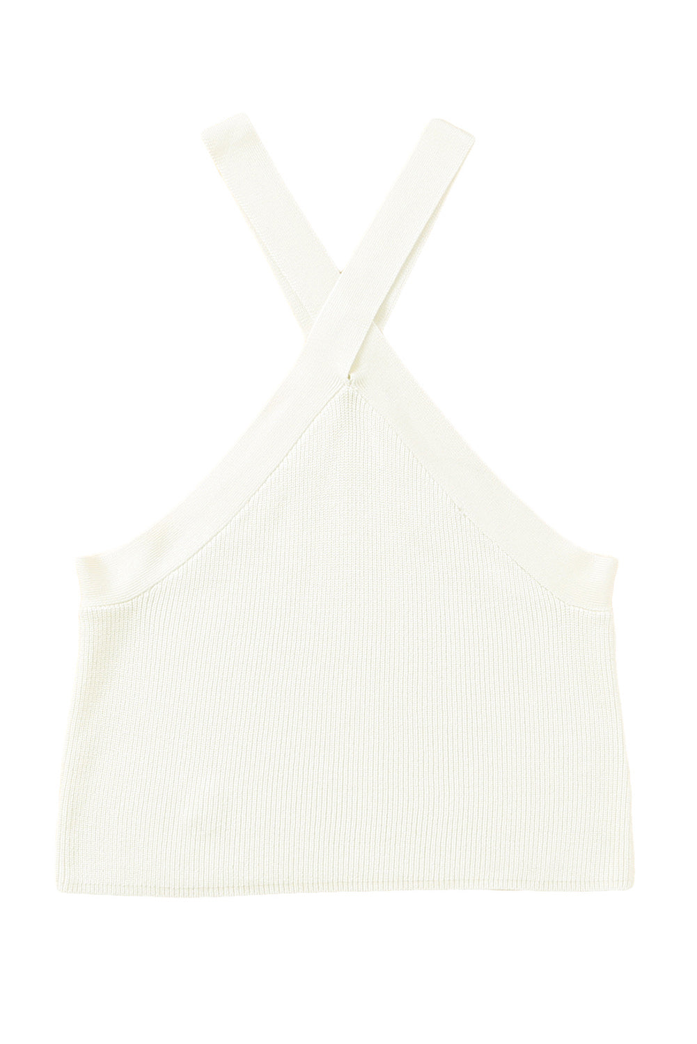 Ribbed Knit Criss Cross Halter Neck Tank Top