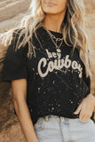 T-shirt noir Hey Cowboy Vintage éclaboussé 