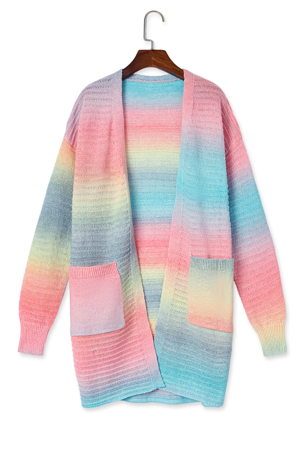 Gradient Knit Open Cardigan with Pockets