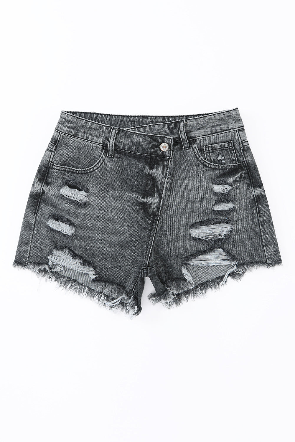 Short en jean taille haute croisé bleu ciel