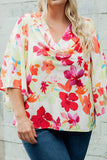 Floral Print Cowl Neck Plus Size Blouse