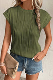 Jungle Green Wavy Texture Cap Sleeve Top