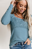 Lace Crochet V Neck Long Sleeve Top