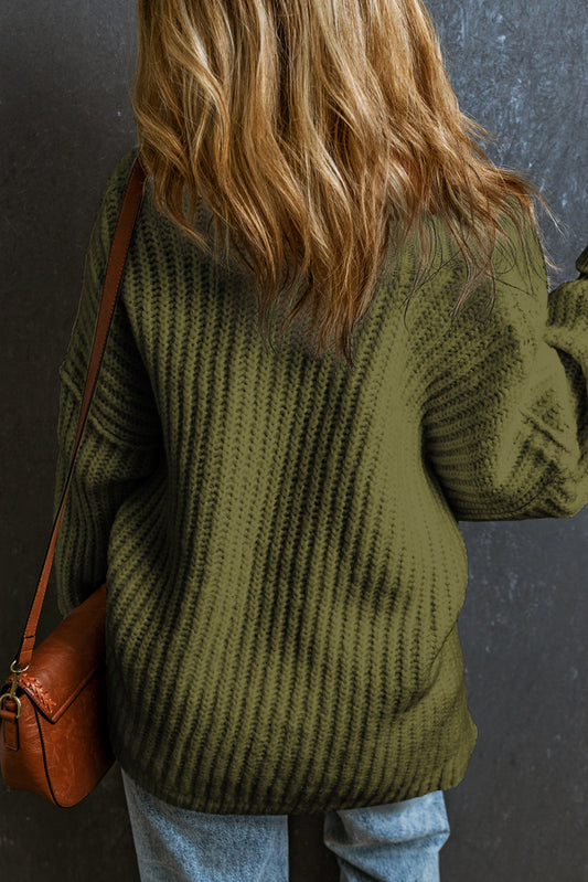 Ribbed Knit Round Neck Slouchy Chunky Sweater